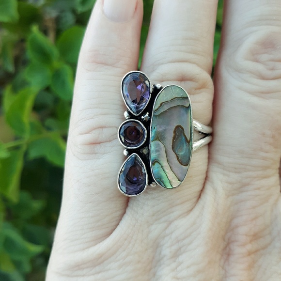 New Abalone Shell and Amethyst 925 Silver Ring. - Picture 2 of 7